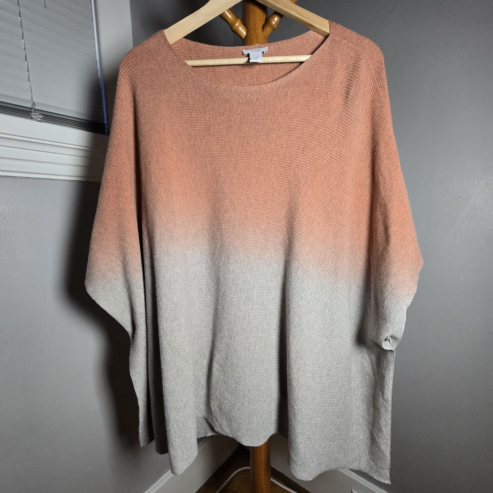 Nwot J Jill Pure Jill Ombre Coral Grey OSFA shawl Poncho Knit Sweater Flowy Plus